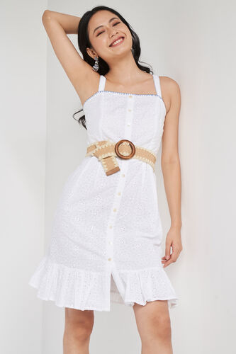 White Solid Fit & Flare Dress, White, image 2