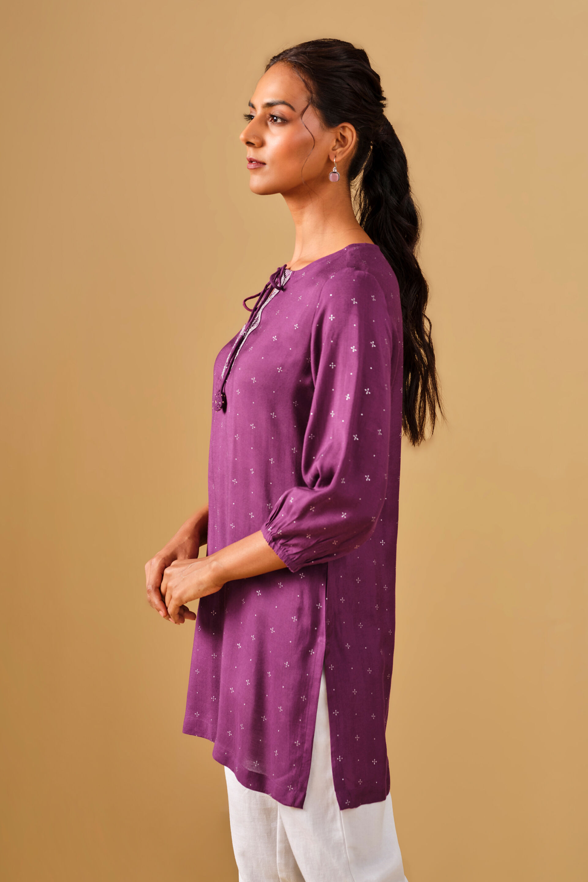 Embroidered Viscose Wine Tunic, Wine, image 5