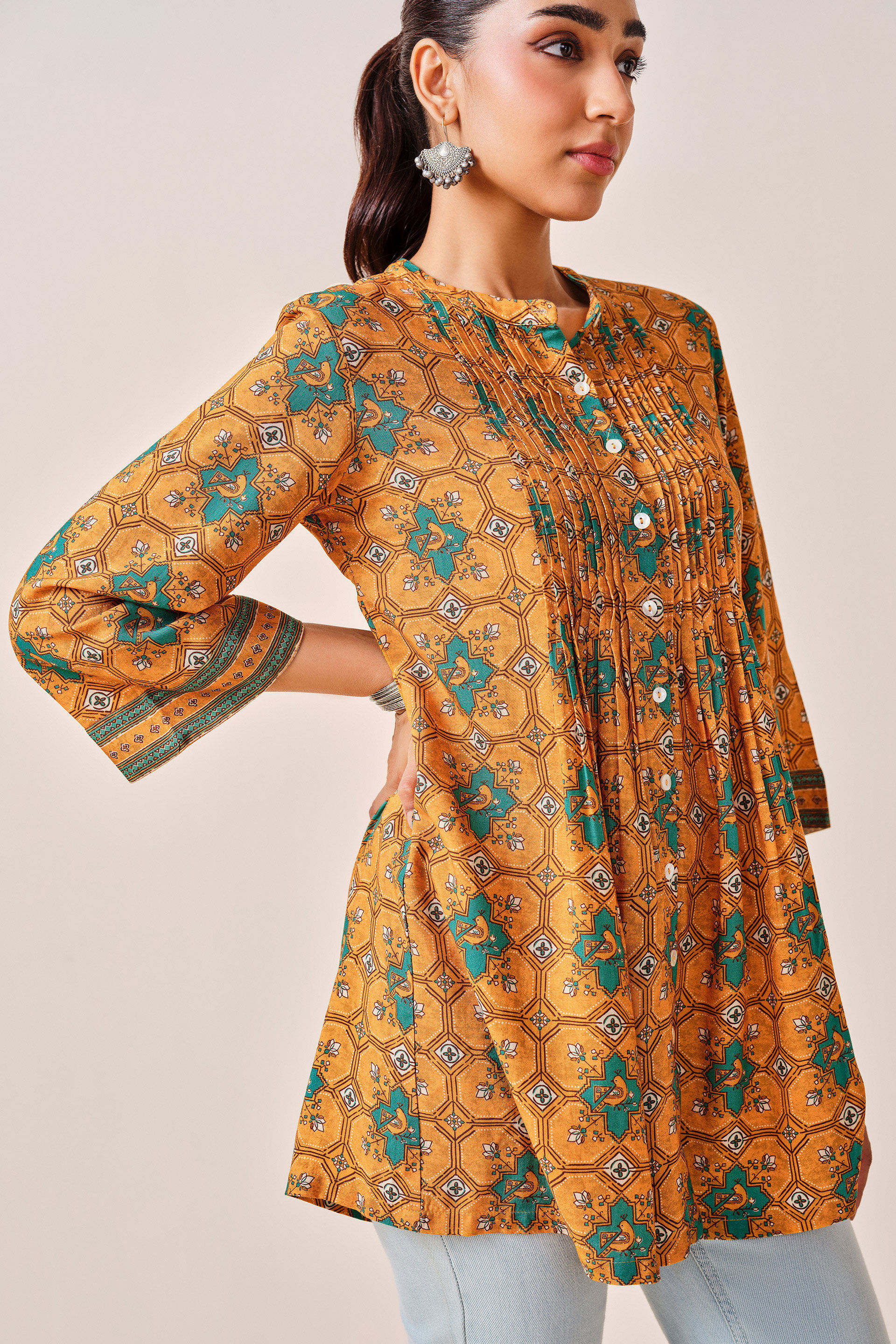 Mustard Abstract Print Kurta , Mustard, image 9