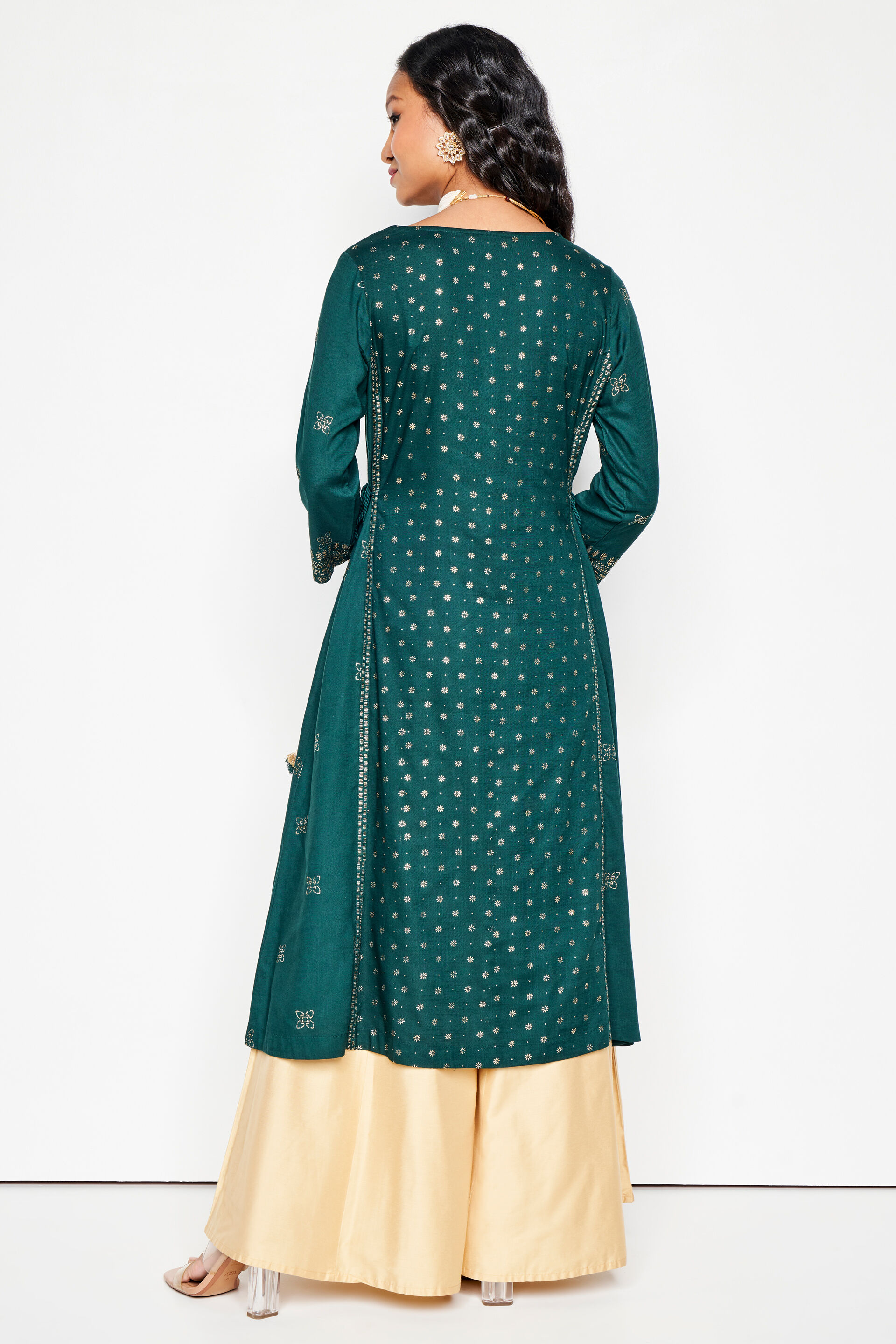 Green Ethnic Motifs Straight Kurta, Green, image 6