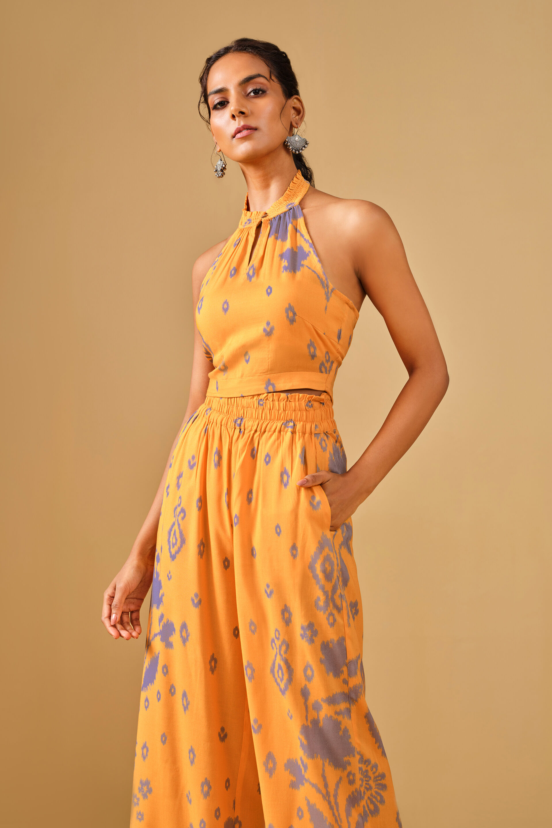 Ikat Inspired Yellow Viscose Co-ord, Mustard, image 2