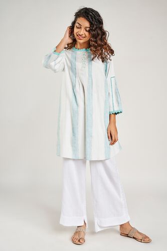 2 - Aqua Striped Embroidered Fit And Flare Dress, image 2