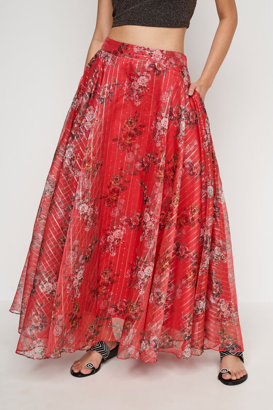Pink Floral Flared Skirt, Pink, image 3