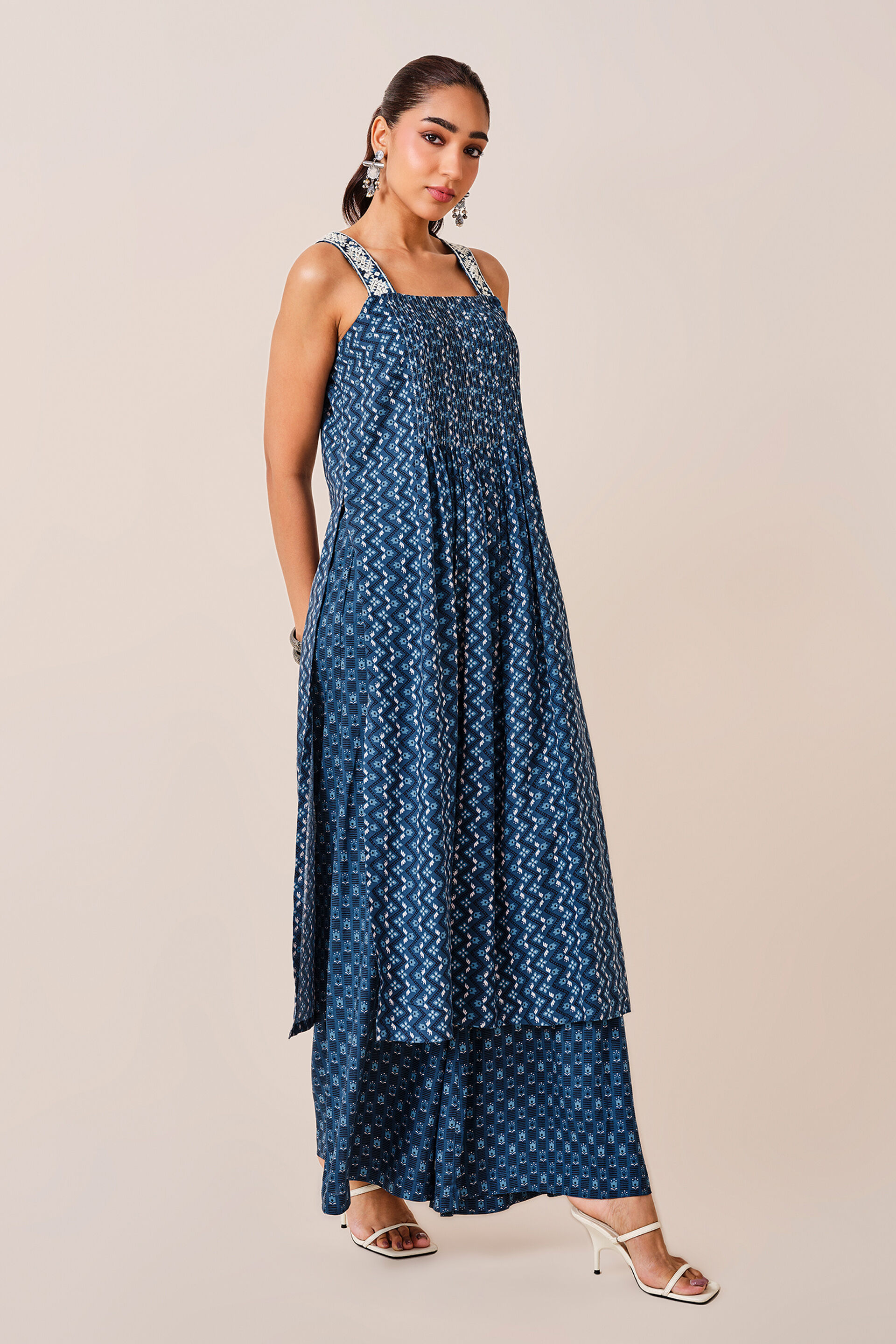 Indigo Chevron Print Viscose Kurta, Indigo, image 4