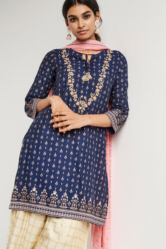 Indigo Ethnic Motifs Straight Suit, Indigo, image 4