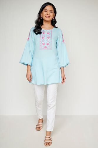 Powder Blue Solid Curved Tunic, Powder Blue, image 2