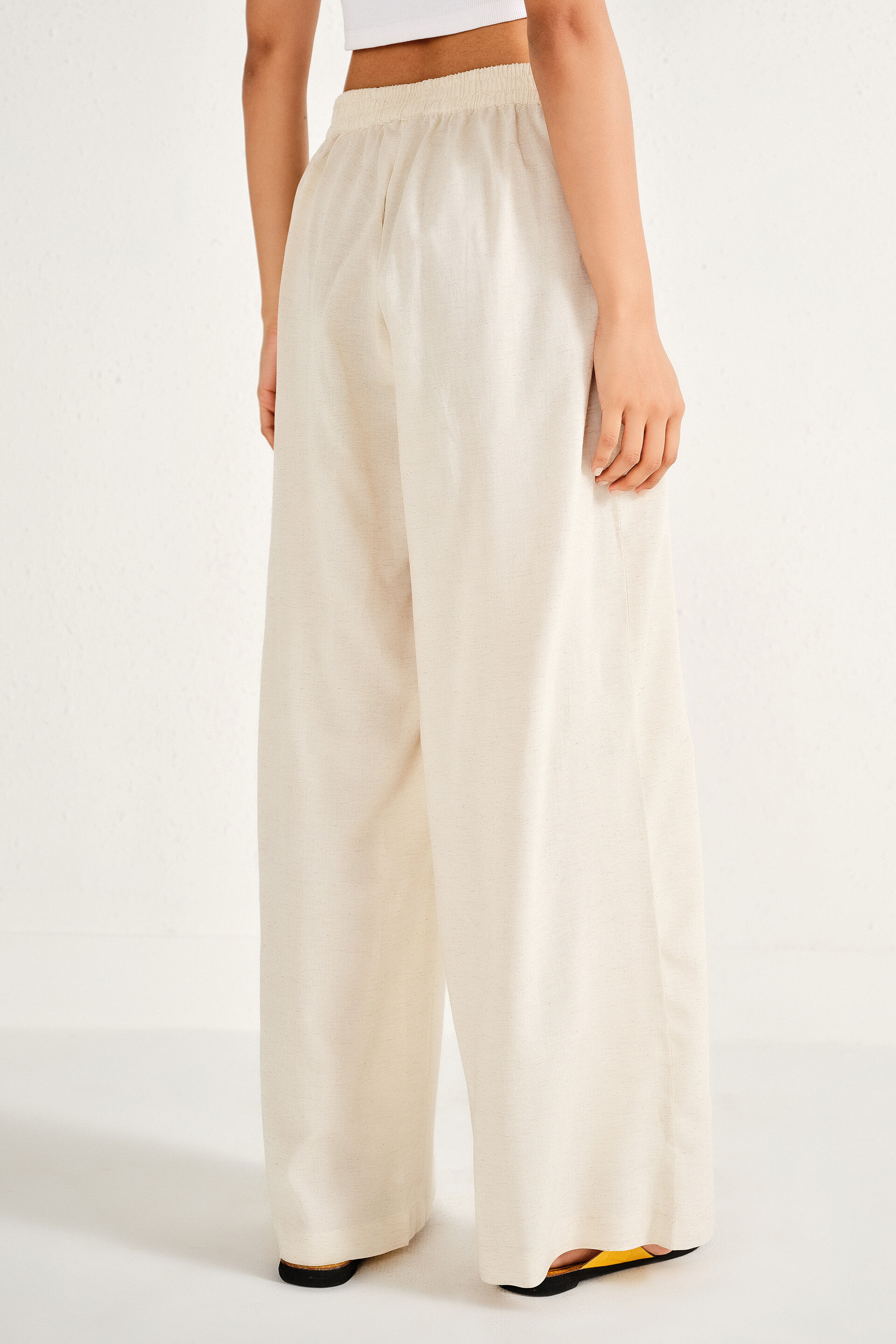 Natural Linen-Blend Palazzo Pants, Natural, image 5