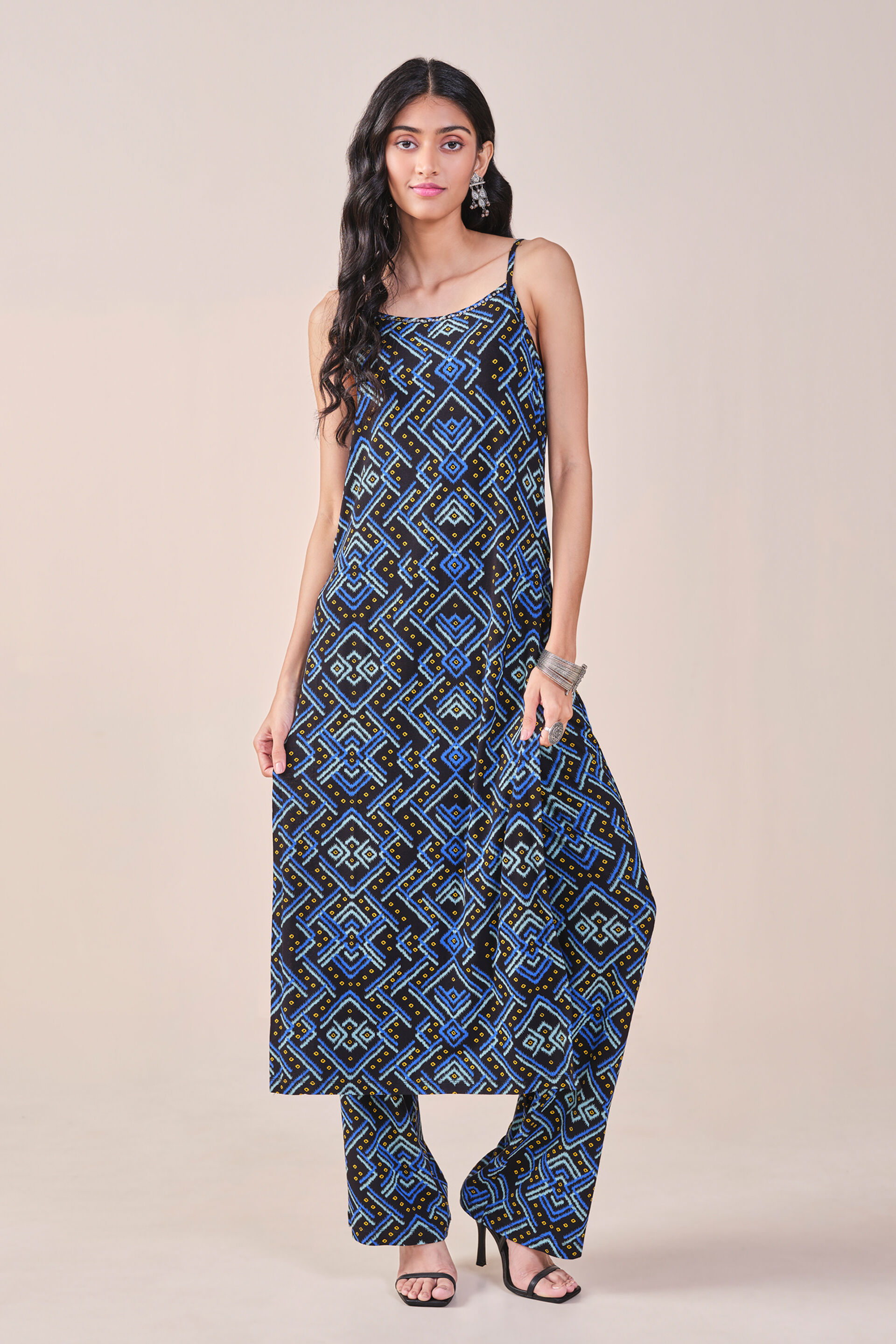 Ikat Inspired Print viscose Knit Kurta Set, Black, image 6