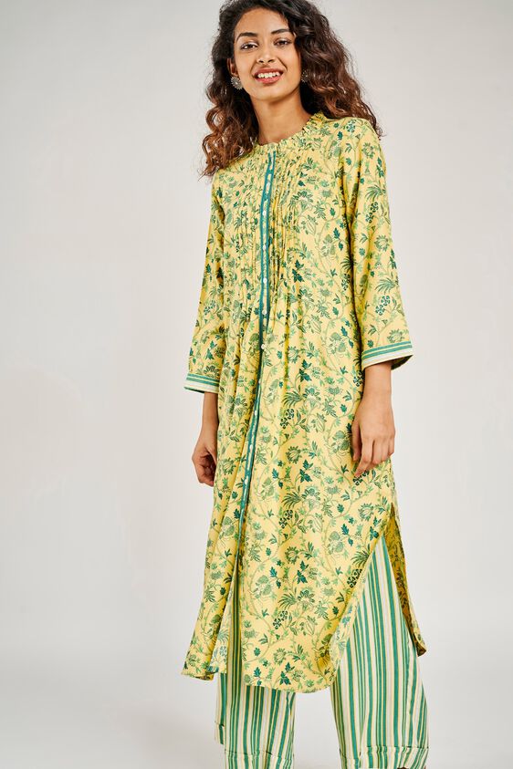 3 - Yellow Tropical Printed Kurta, image 3