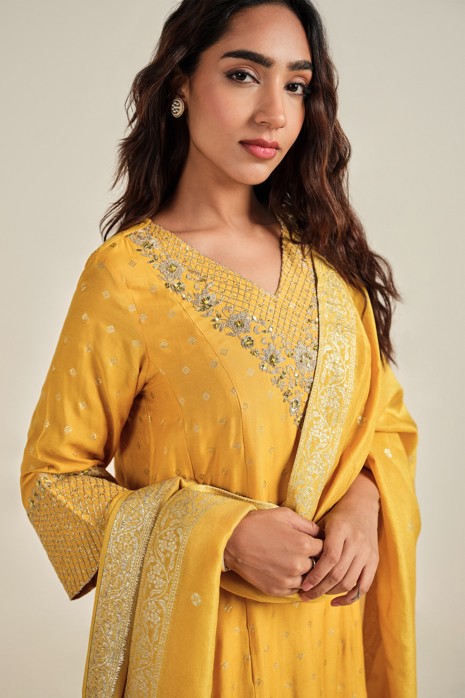 Genda Glow Kurta Set, Mustard, image 4