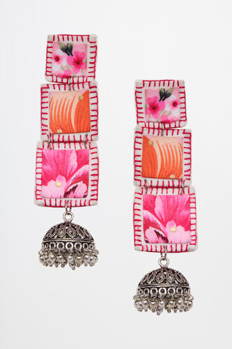 Pink Alloy and Fabric Earring, , image 1
