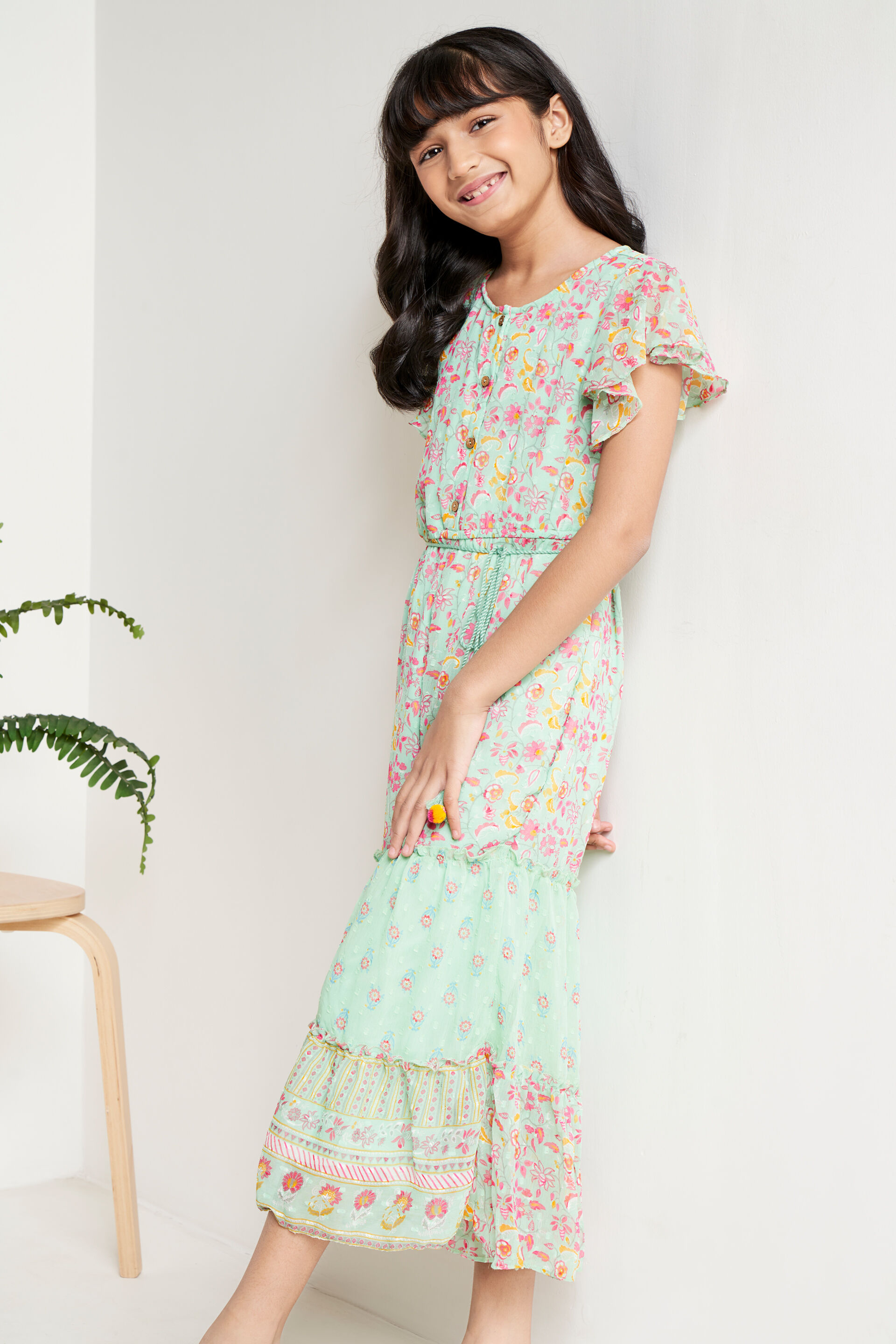 Green Floral Flared Jumpsuit, Green, image 3