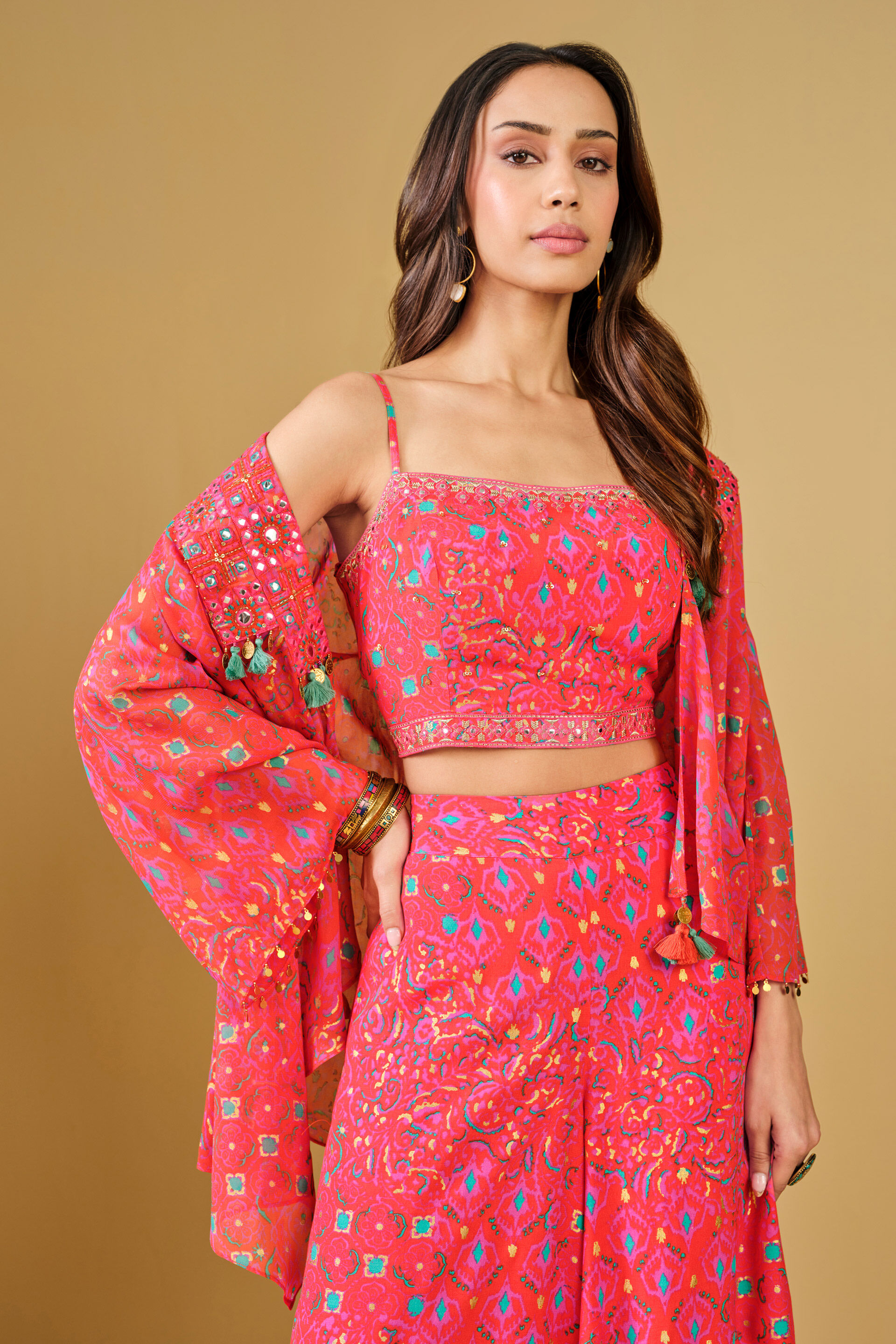 Orange Festive Crop Top Co-ord, Orange, image 8