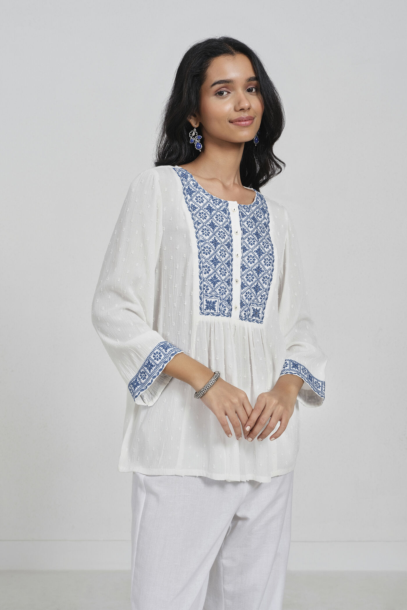 Eva White Embroidered Top