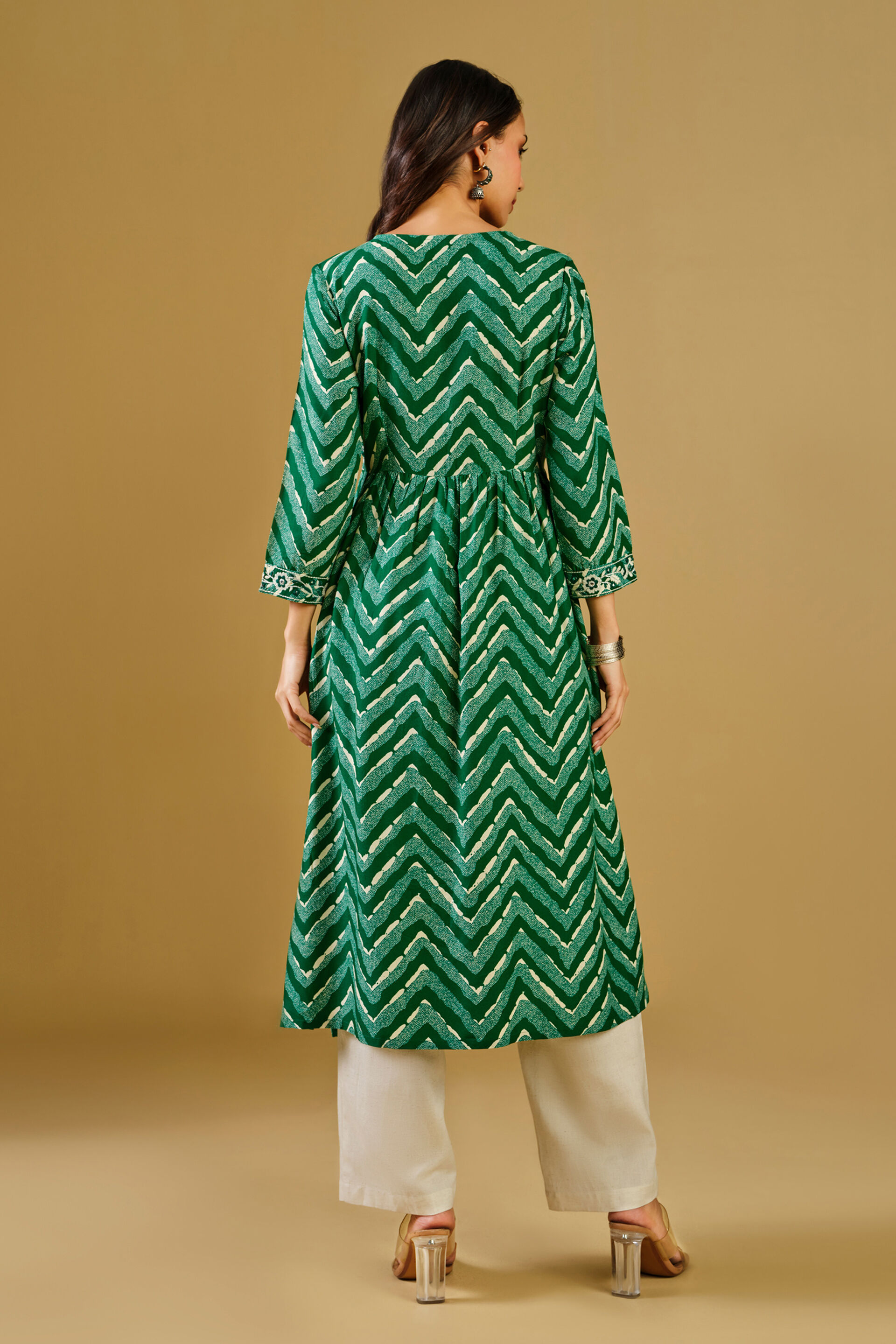 Geometric Green Viscose Kurta, Green, image 6