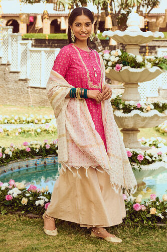 Hot Pink Ethnic Motifs Straight Suit, Hot Pink, image 3