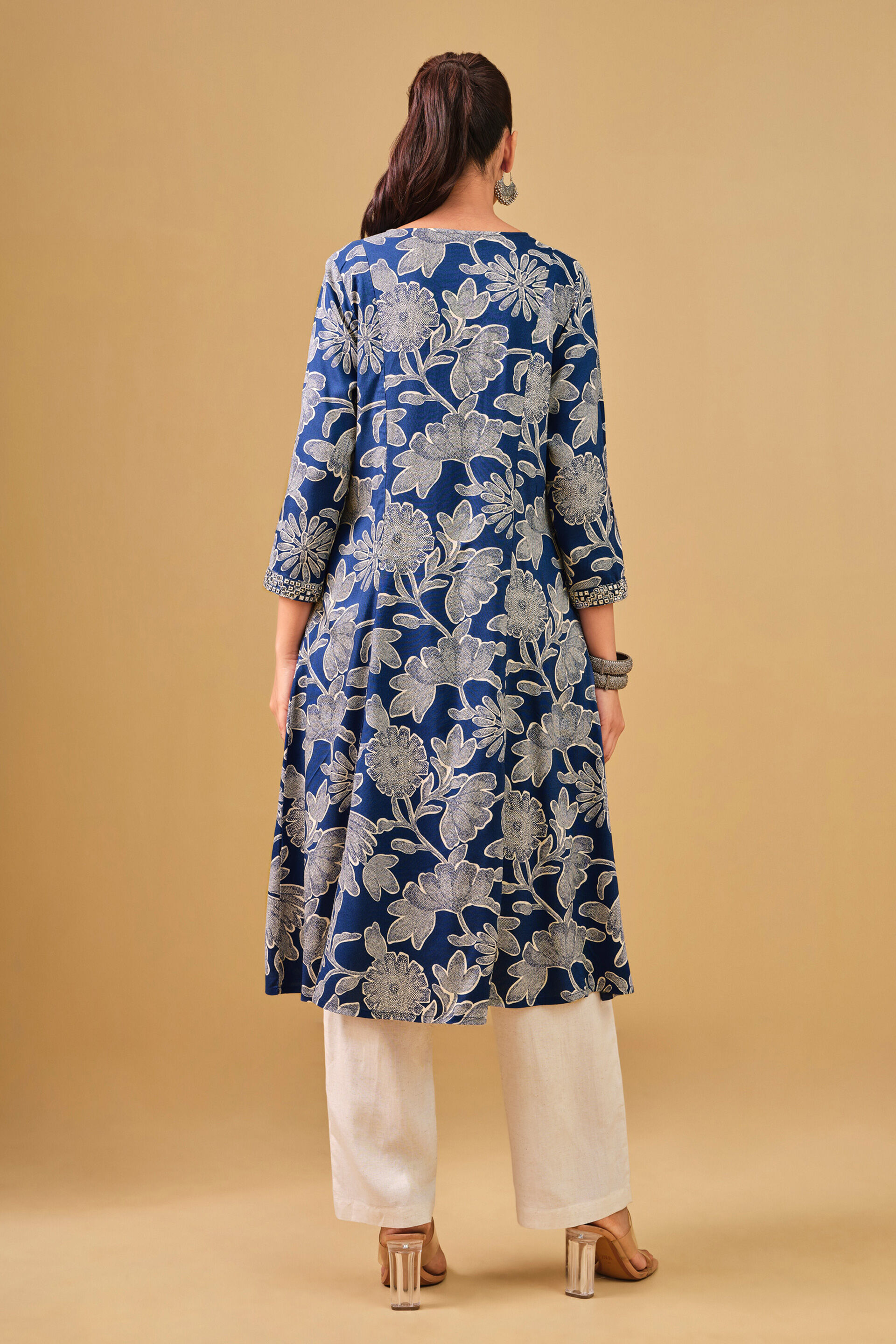 Mirror work Embroidered Kurta, Navy Blue, image 7
