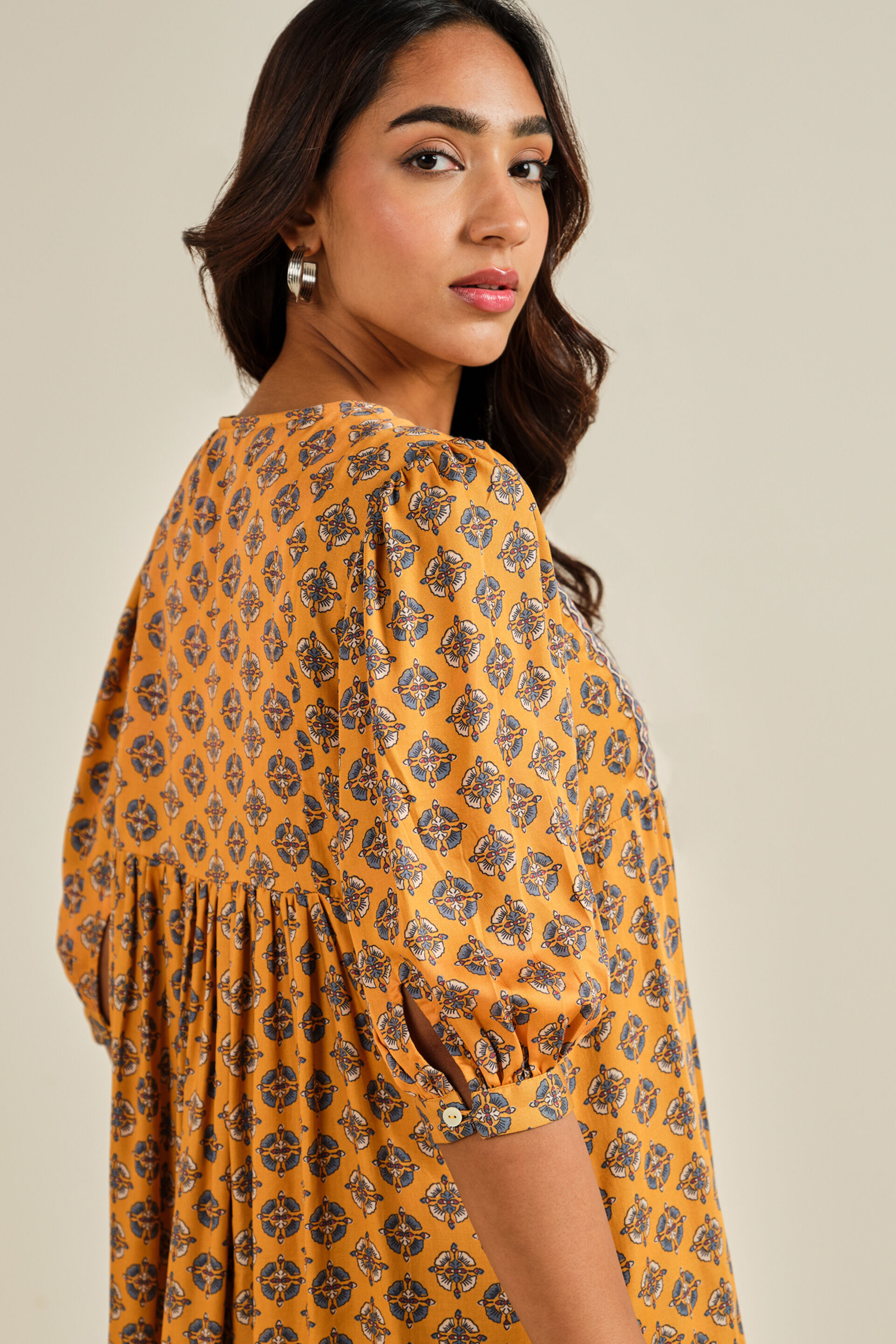 Rangrez Printed Top, Mustard, image 5