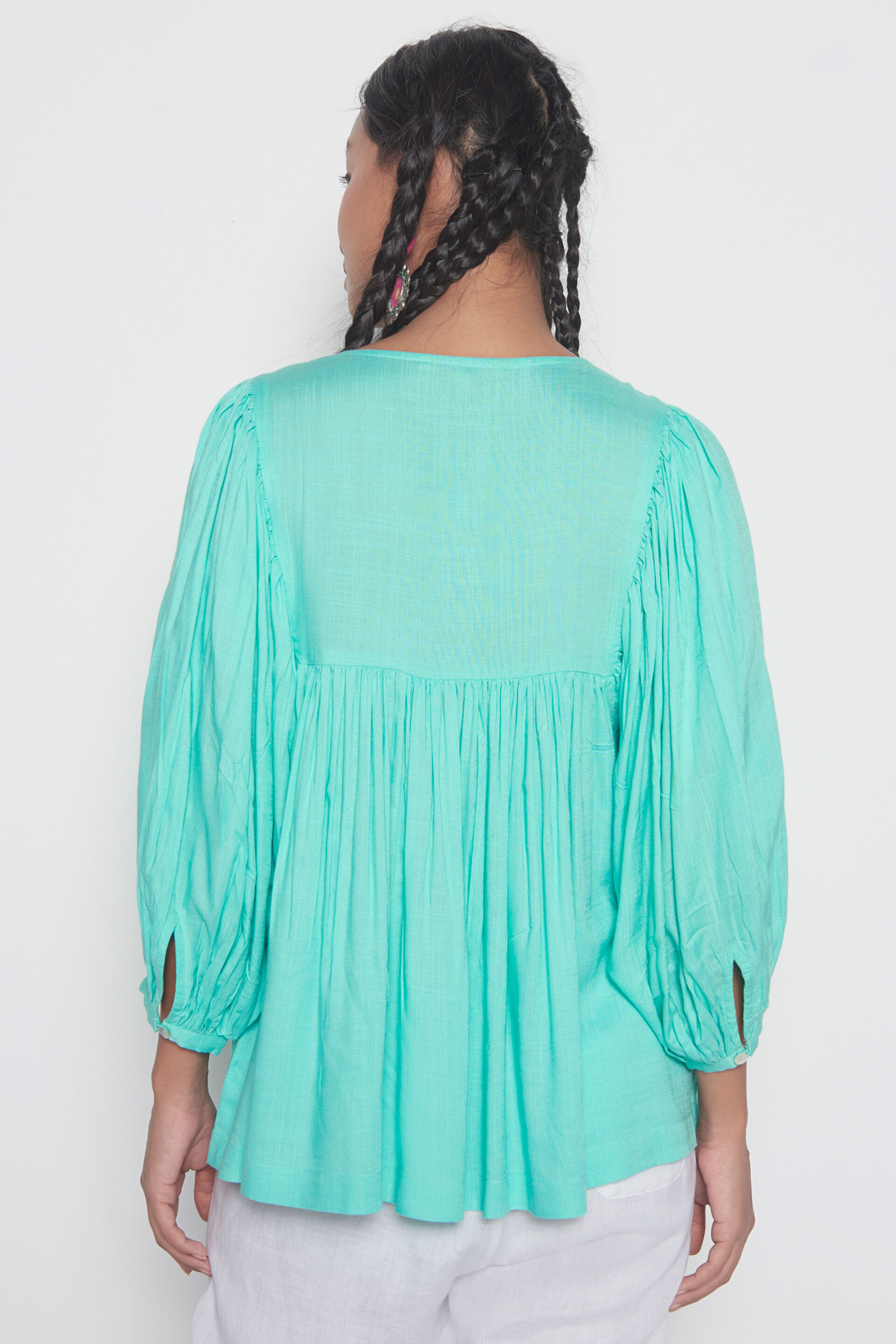 Grove Blouson Top, Aqua, image 5