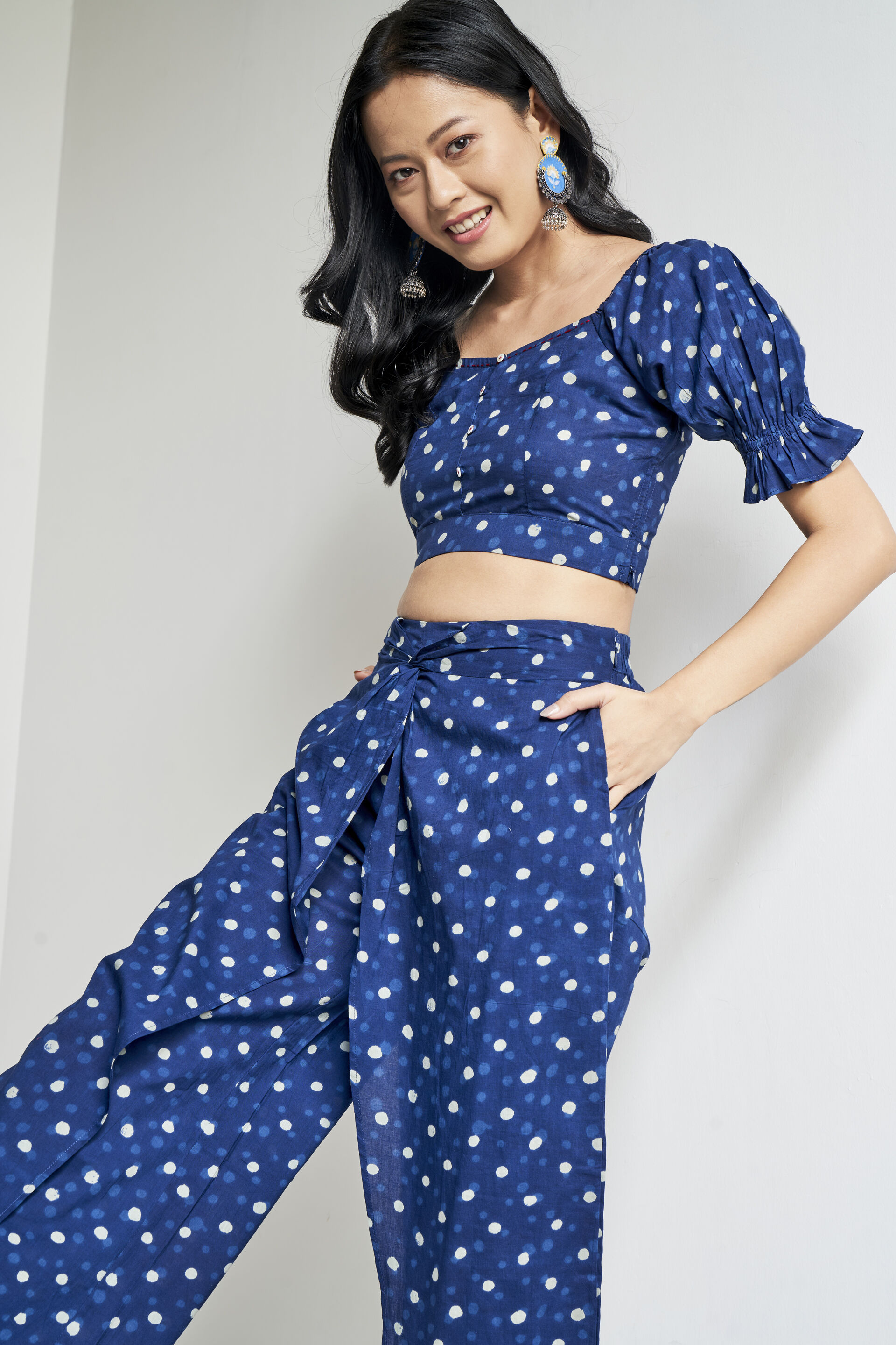 Indigo Geometric Ruffles Cropped Set, Indigo, image 5