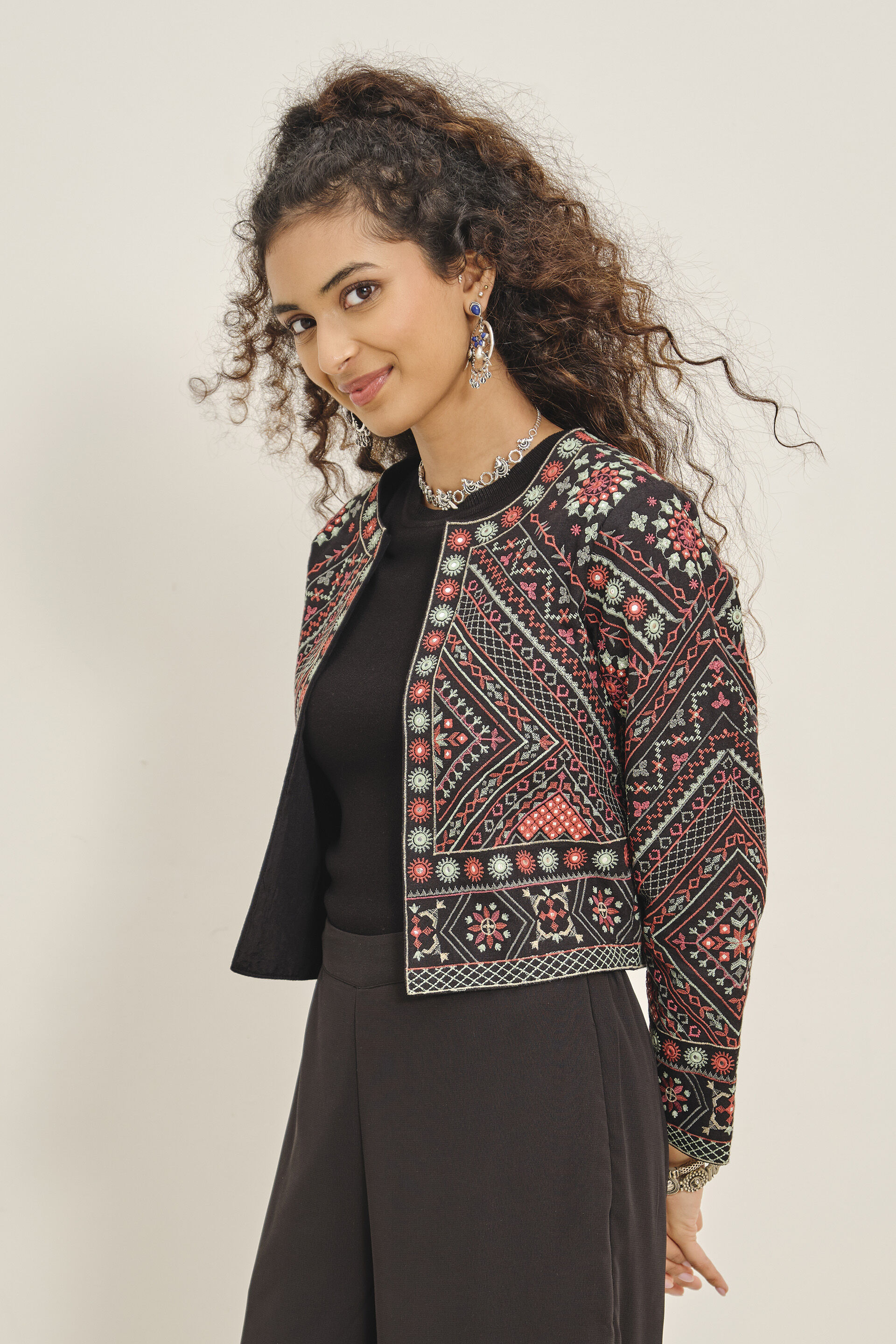 Embroidered Black Jacket, Black, image 3