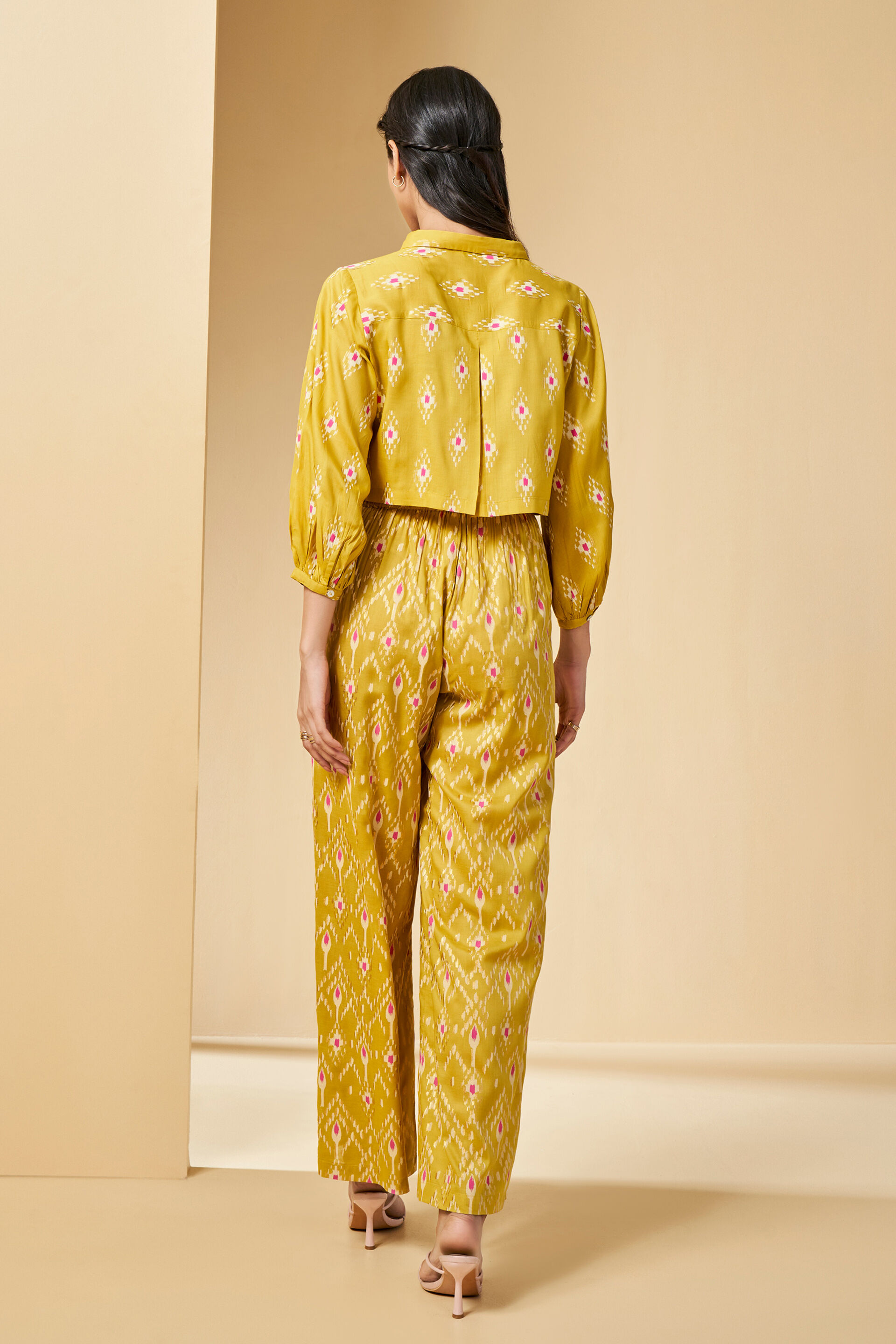 Crop top Ikat inspired co-ord set, Mustard, image 5