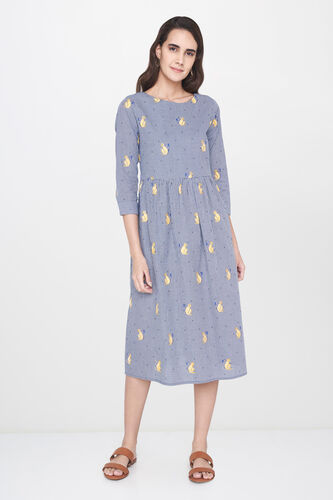 1 - Blue Fit and Flare Knee Length Dress, image 1