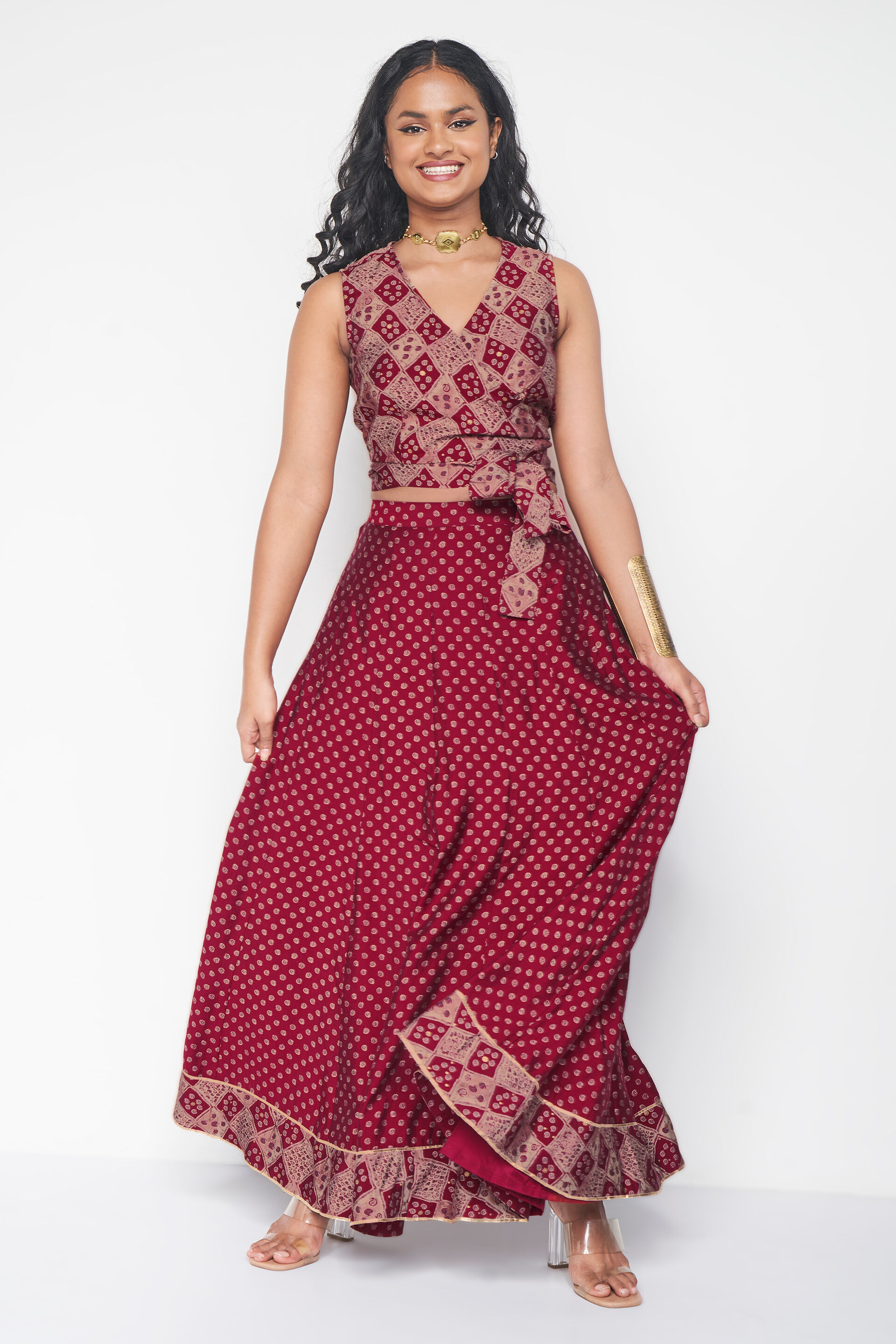 Maroon skirt set hot sale