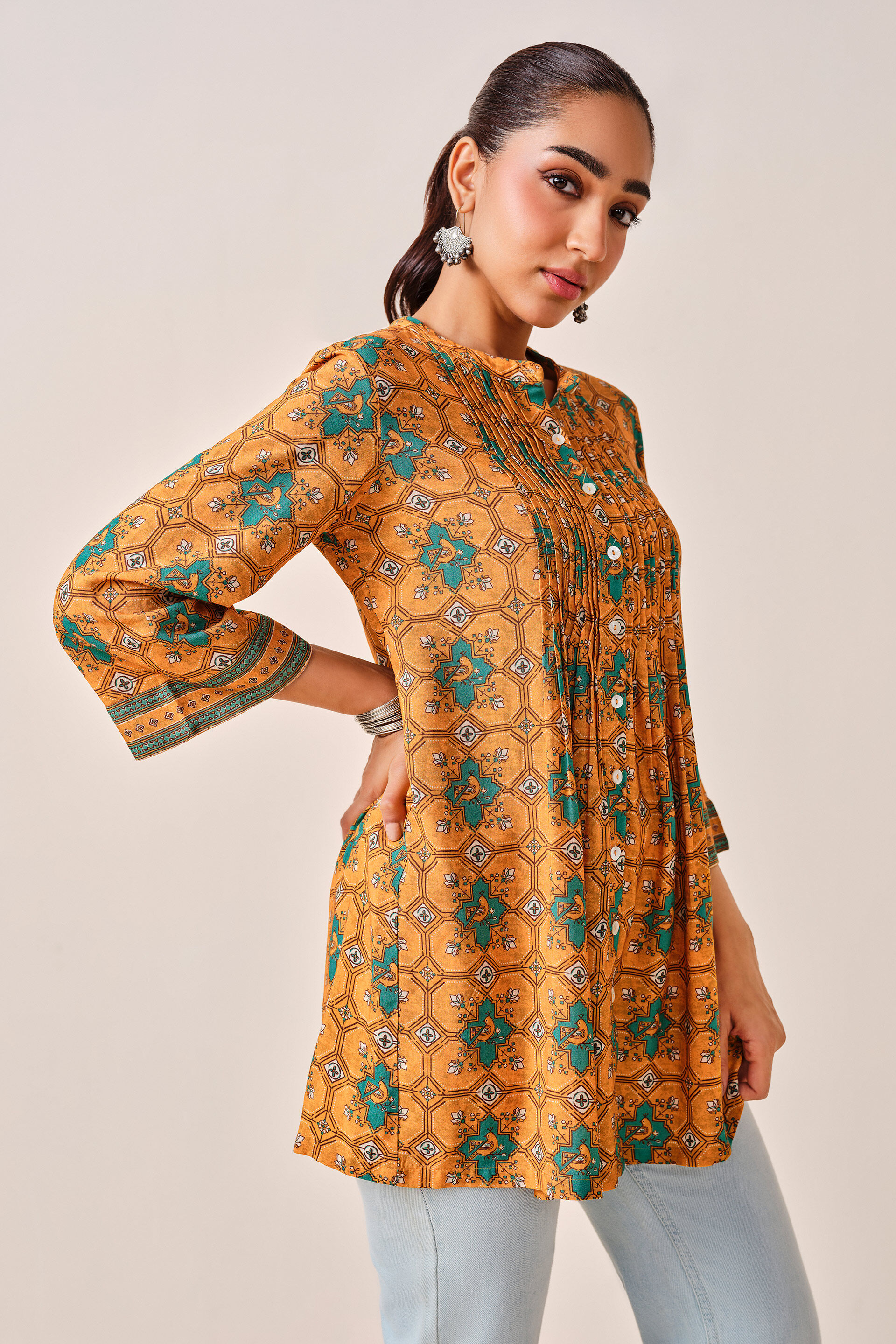 Mustard Abstract Print Kurta , Mustard, image 5