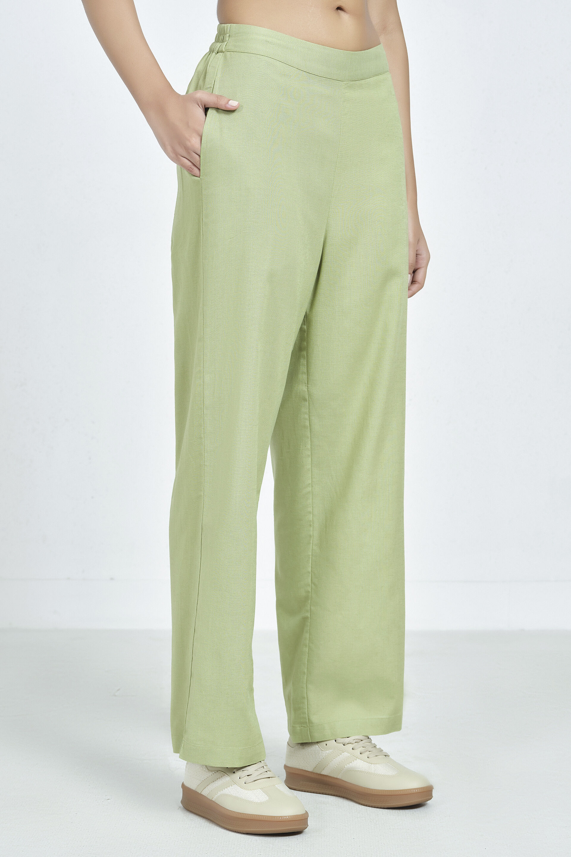 Soft Green Straight Pants, Sage Green, image 3