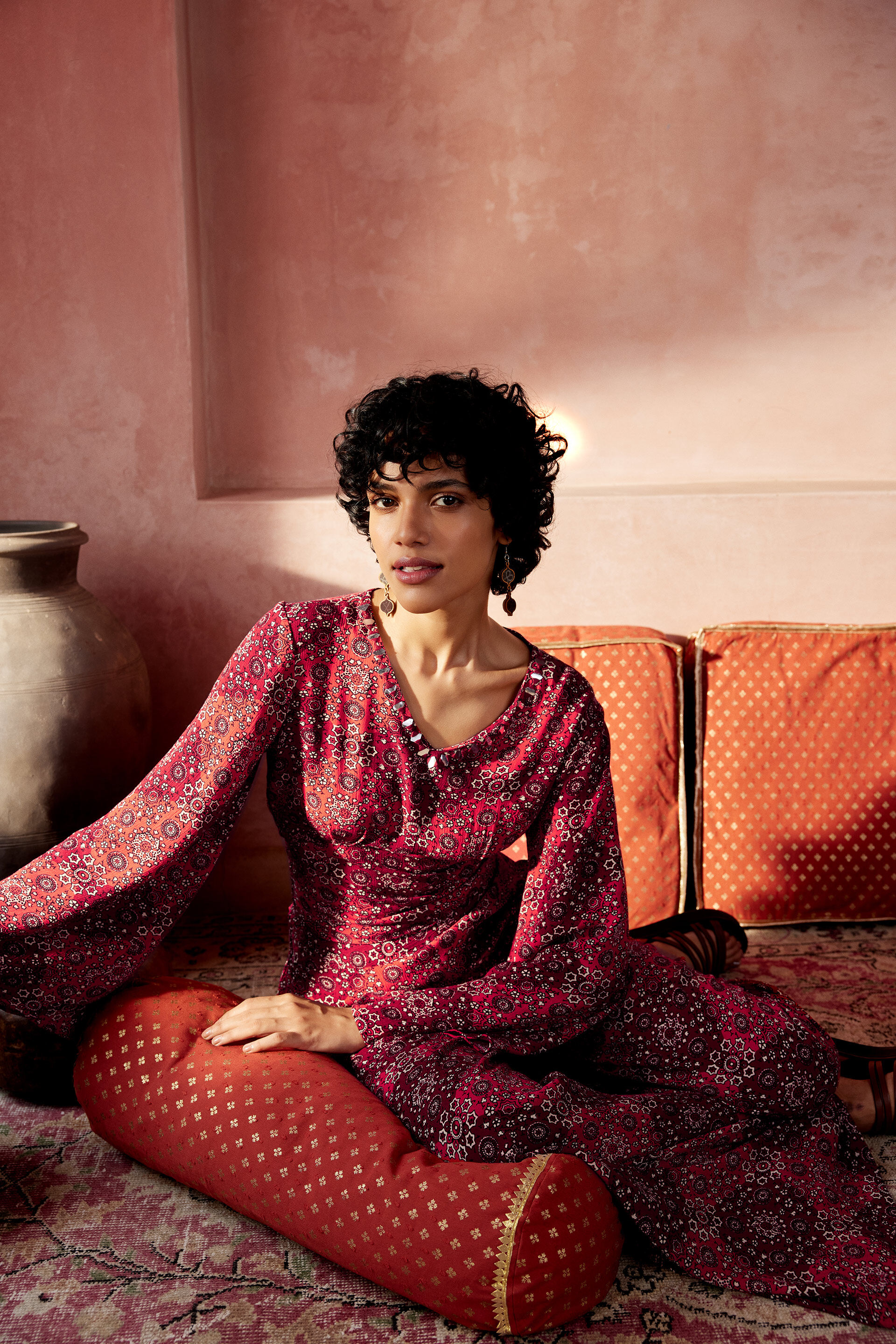 Rust Viscose Crop Top & Pant Set, Rust, image 4