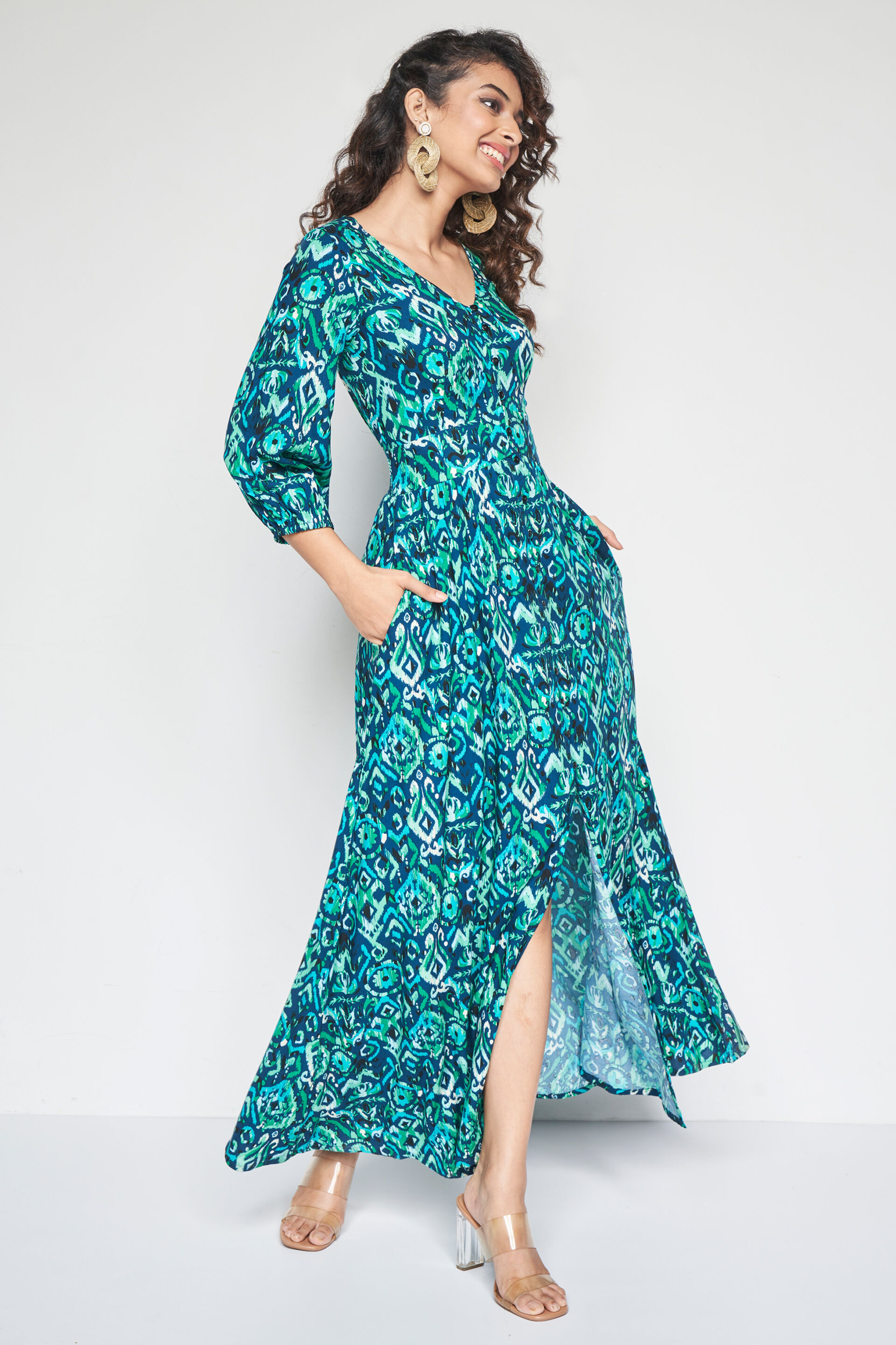 Boho Green Maxi Dress, Teal, image 3