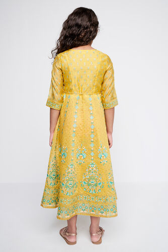 Yellow Khadi Print Straight Gown, Yellow, image 5