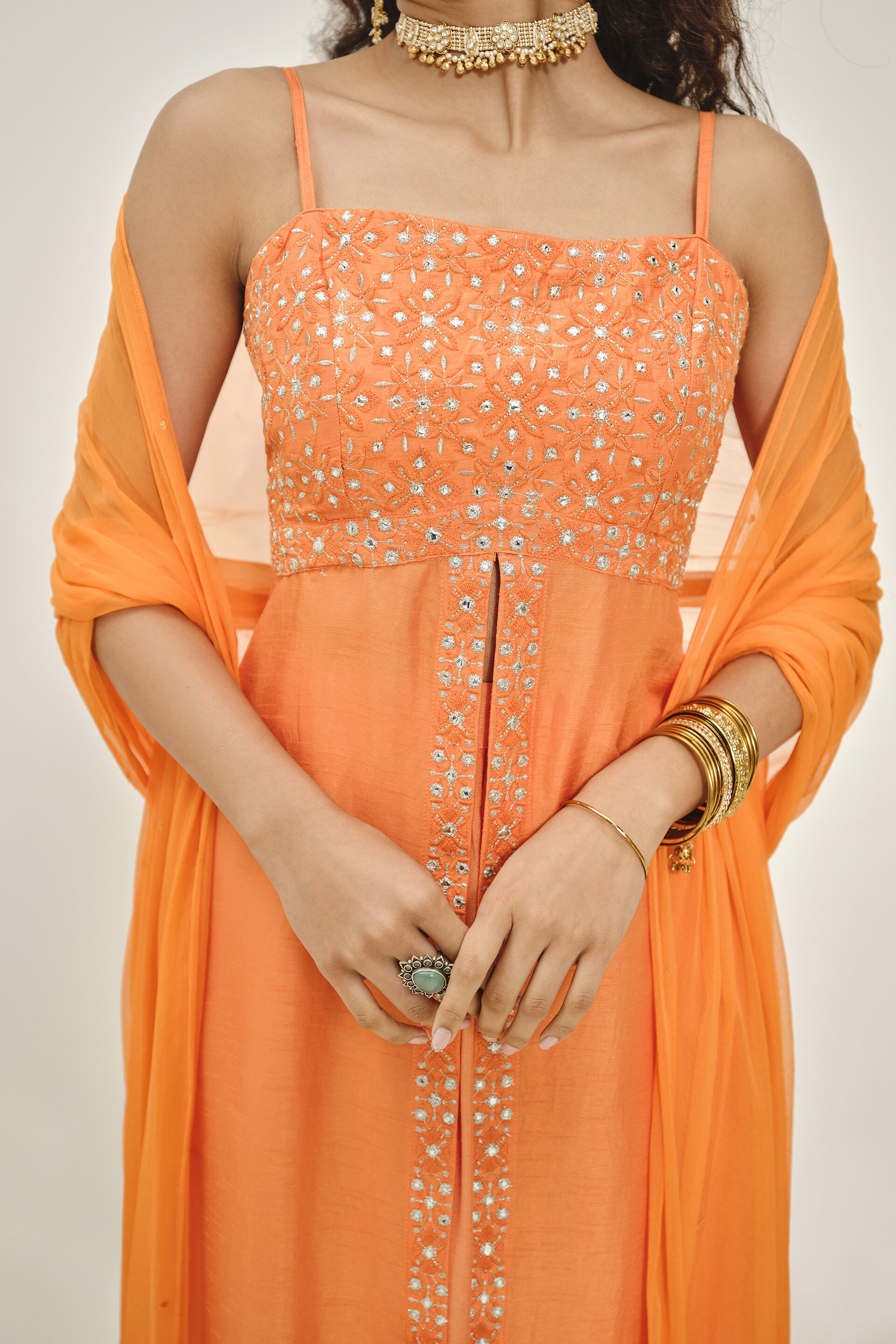 Roohi Orange Kurta Set, Orange, image 3