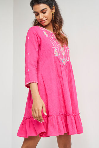 Pink Solid Flared Dress, Pink, image 2