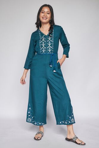 2 - Teal Solid Straight Jump Suit, image 2