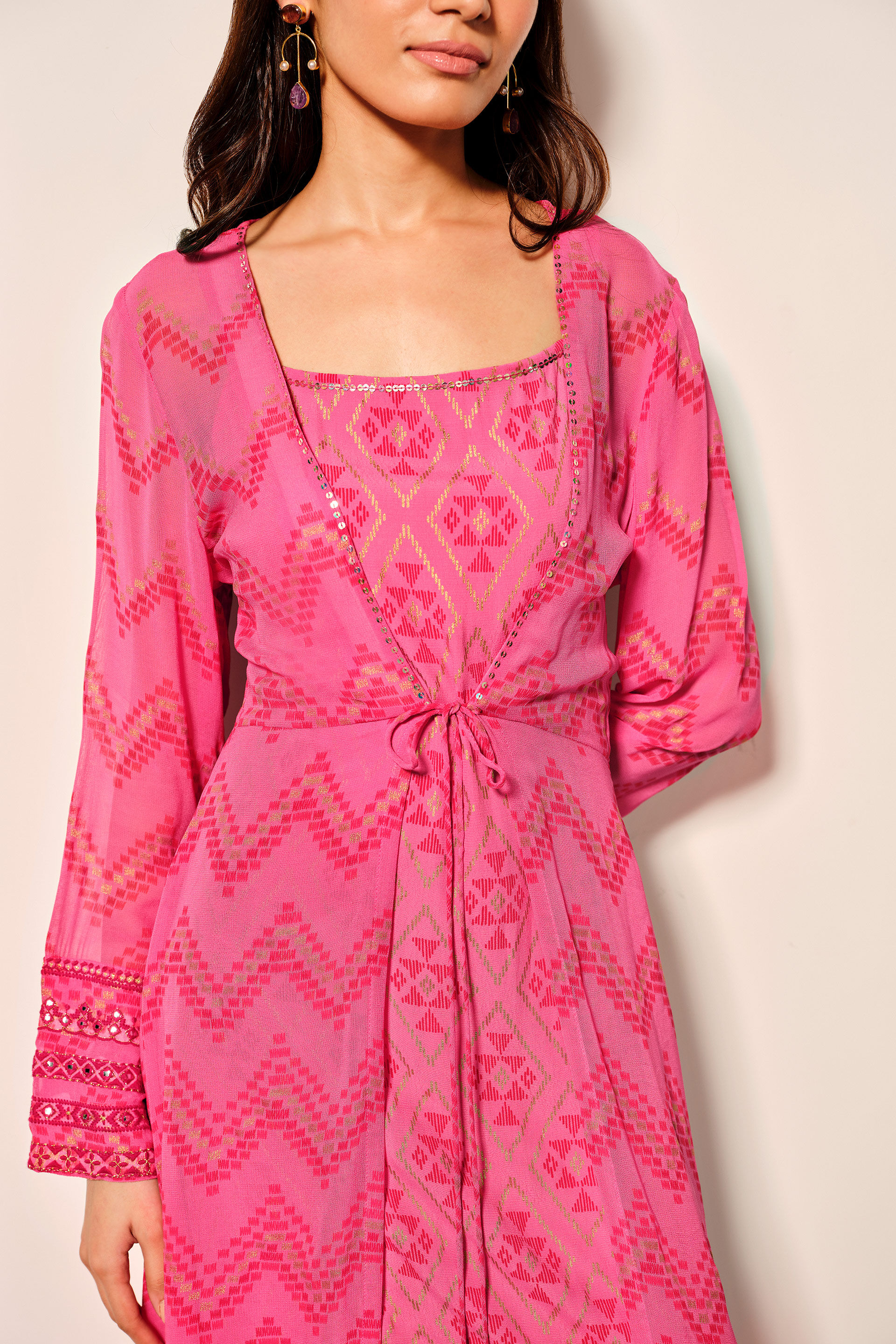 Pink Viscose Maxi Dress With Long Cape, Pink, image 7