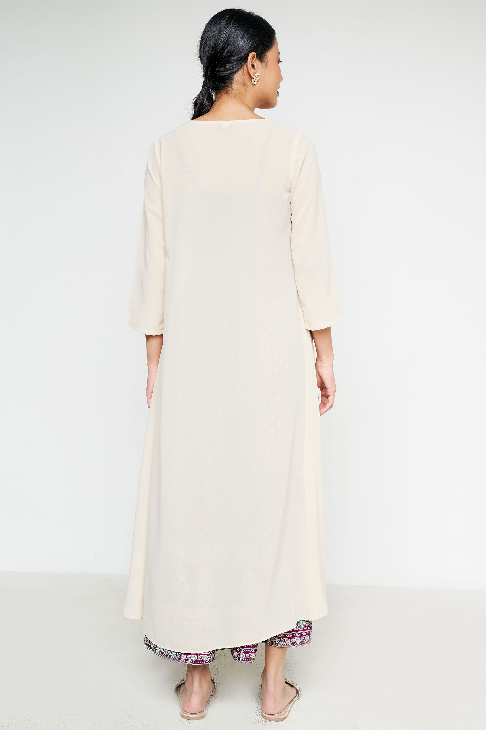 Beige Solid Embroidered Shirt Style Shrug, Beige, image 4