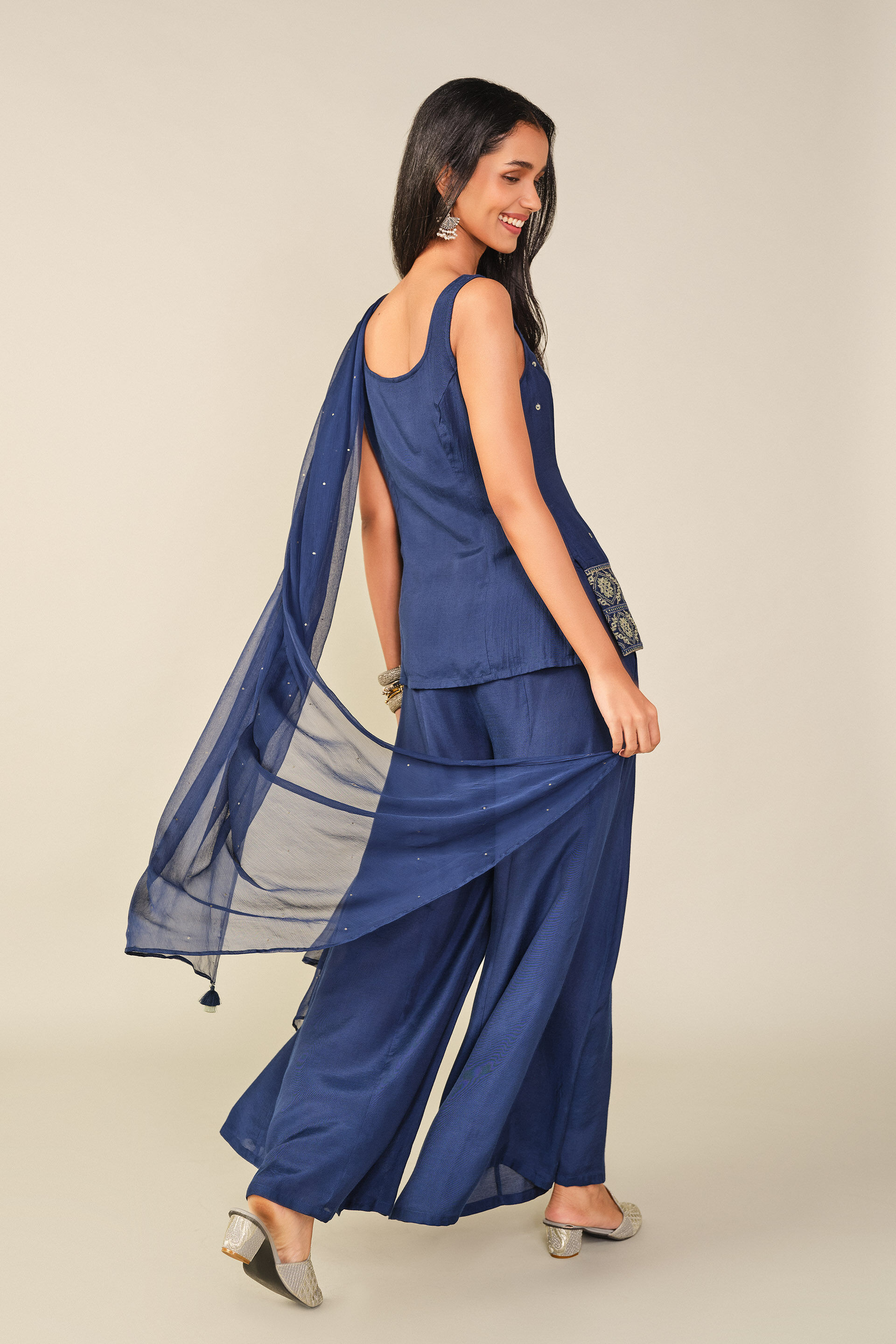 Embroidered Kurta Set in Indigo, Indigo, image 5