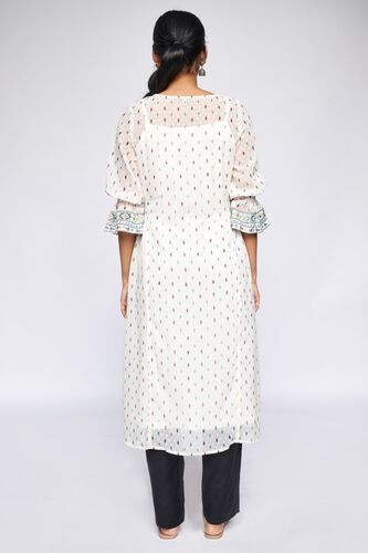 4 - Off White Geometric Fit and Flare Kurta, image 6