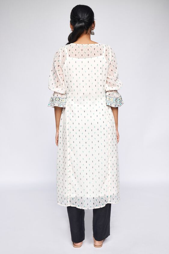 4 - Off White Geometric Fit and Flare Kurta, image 6