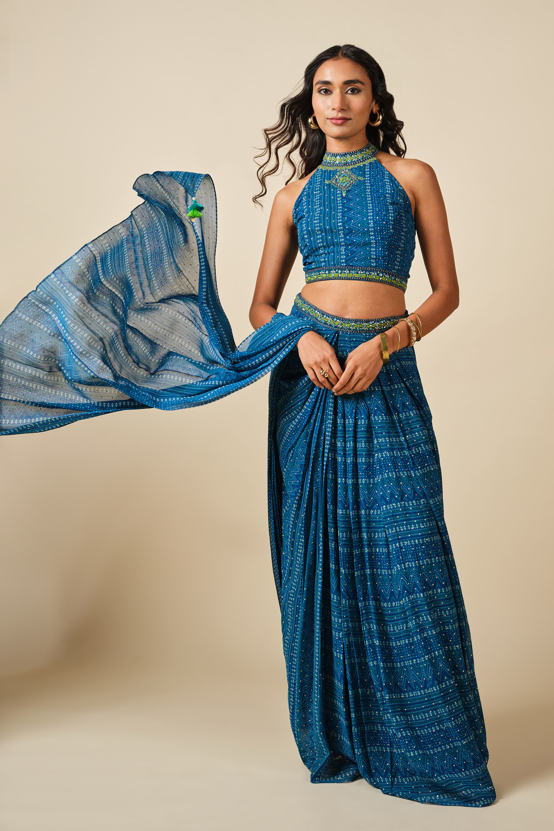 Neela Ambar Pre-draped Saree, Indigo, image 4