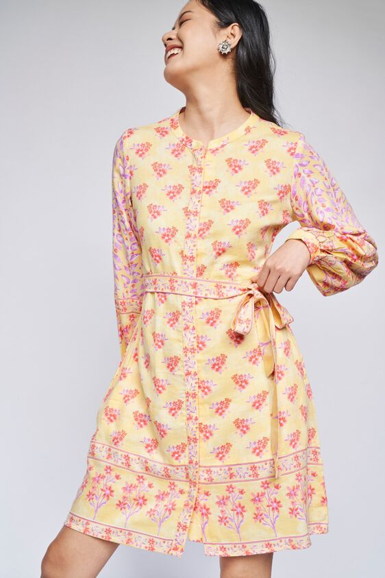 2 - Yellow Floral A-Line Dress, image 2