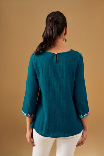 Floral Embroidered Teal Top, Teal, image 7