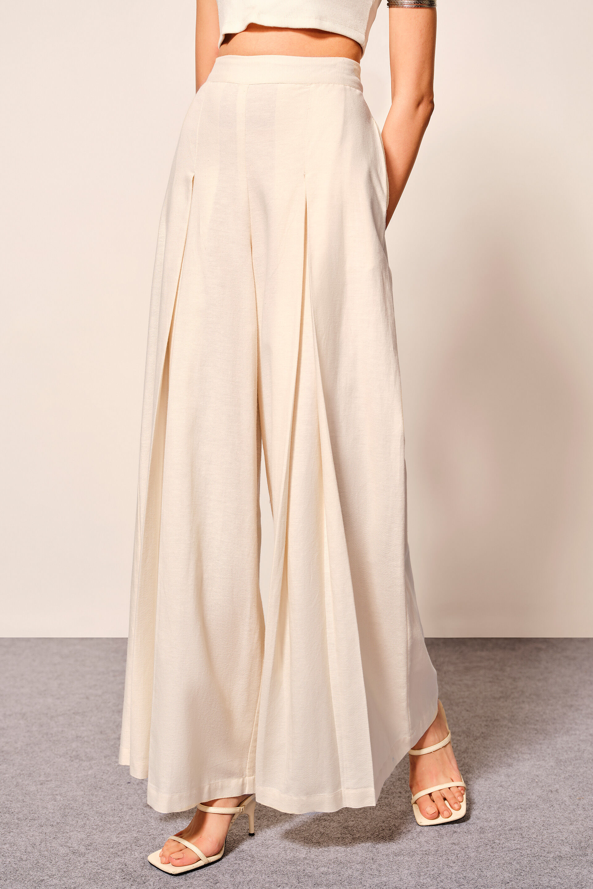 Pleated Flared Pants, Natural, image 2