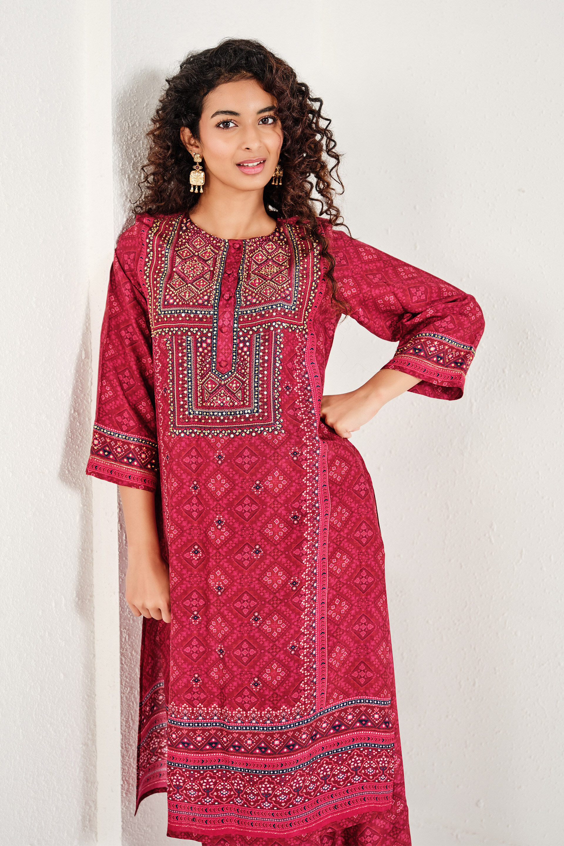 Dahlia Red Kurta Set, Red, image 4