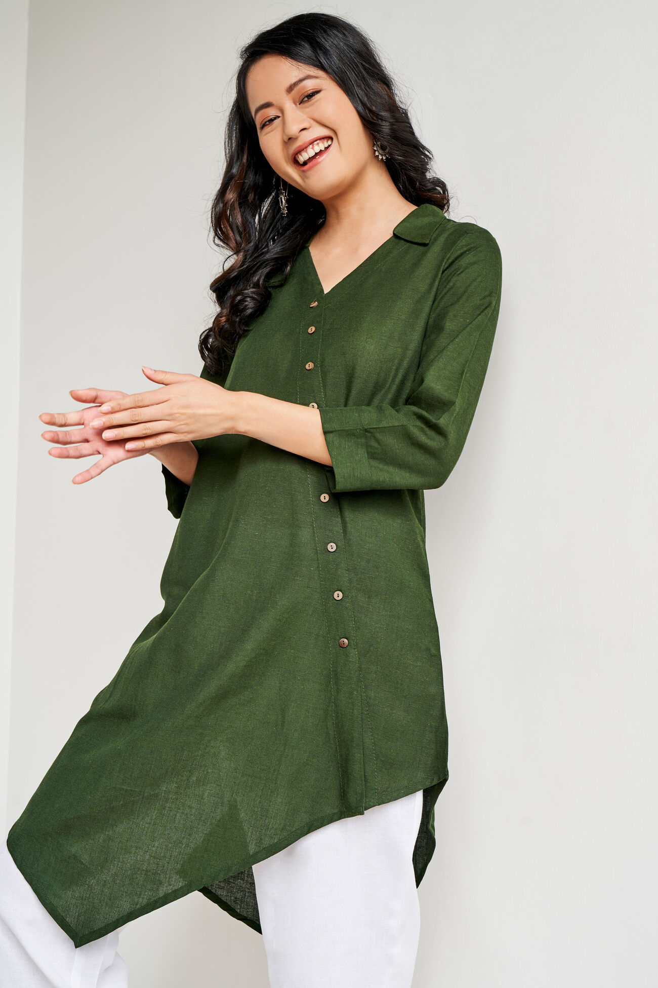 Solid Asymmetric Tunic, Olive, image 1