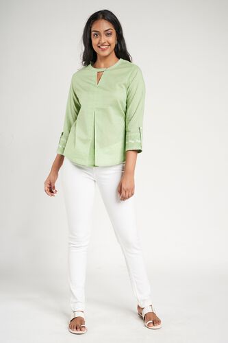 3 - Sage Green Self Design Embroidered A-Line Top, image 3