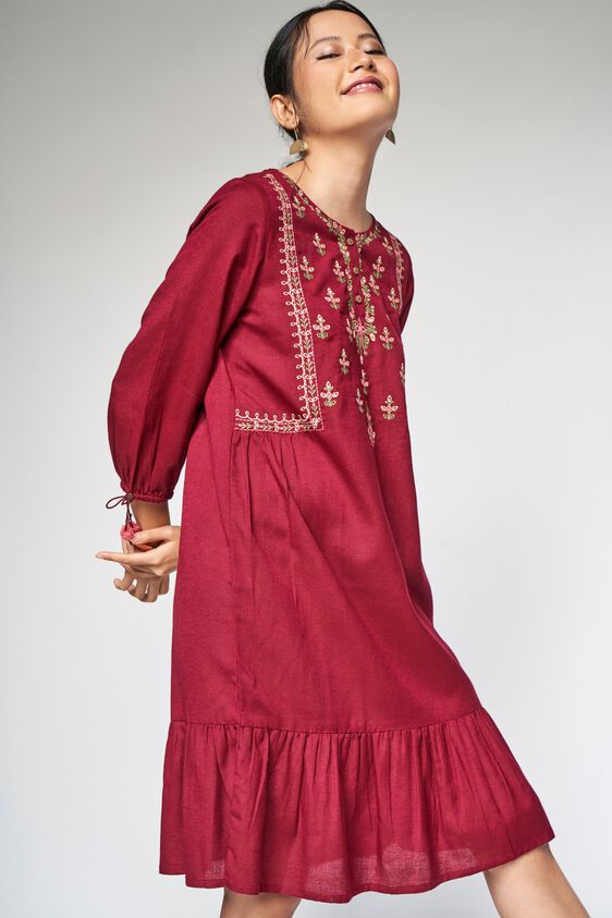 5 - Wine Embroidered A-Line Dress, image 5