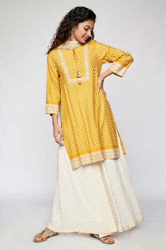 1 - Mustard Printed Fit & Flare Suit, image 1